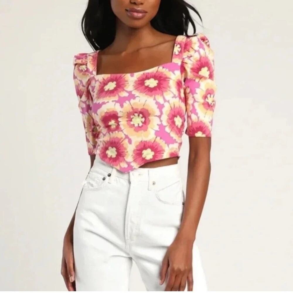 Free People Pink Combo Give Me More Floral Top Sz S NWT